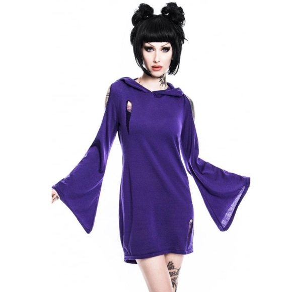 Killstar Dresses & Skirts - Killstar Distressed Spare Knit Hooded Dress/Tunic from Dollskill- Small